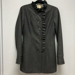 Anthropologie Tulle Women’s Dark Gray Wool Blend Ruffle Front Jacket/Coat Size M